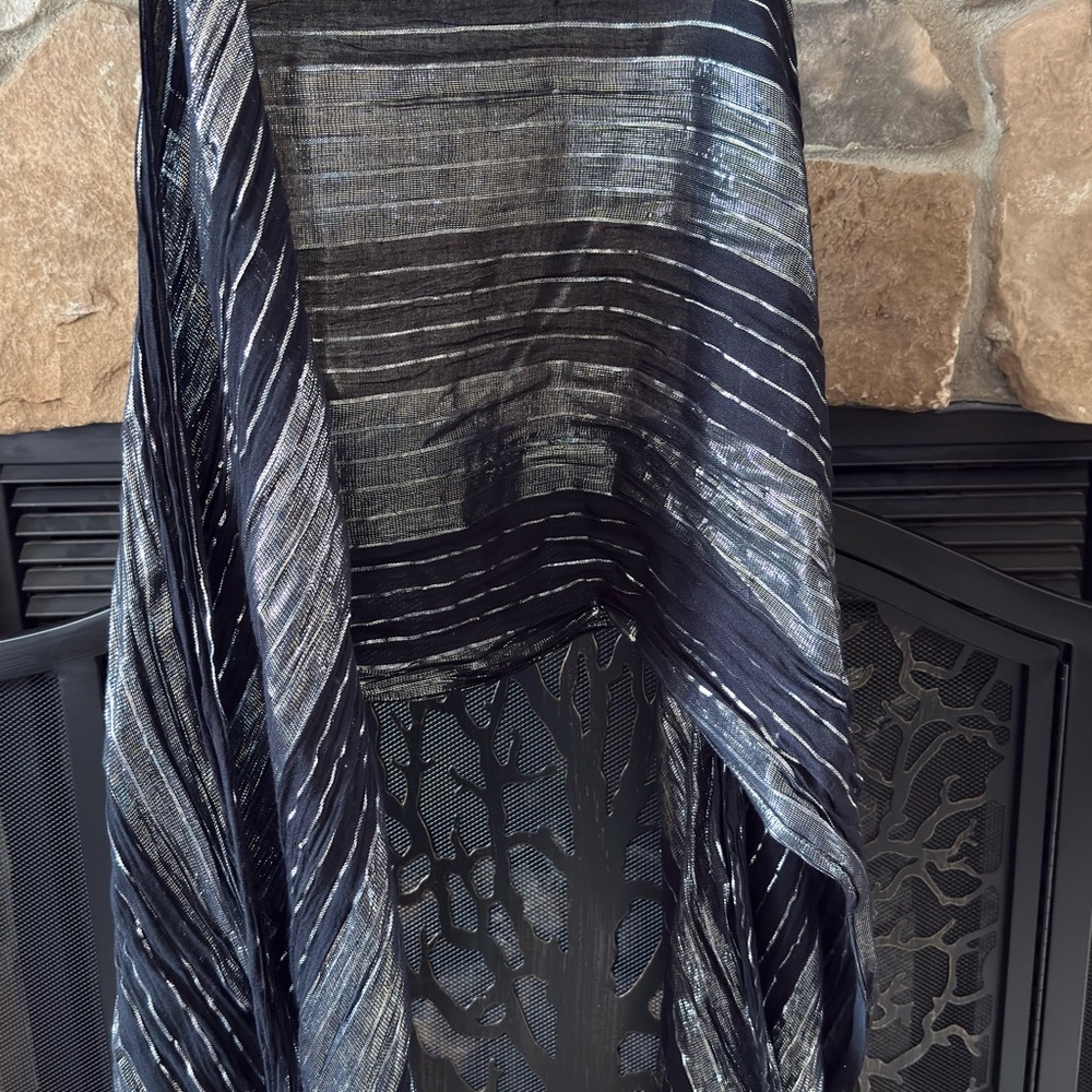 Metallic Black and Silver Metallic Stripe Scarf / Shawl - Picture 2 of 8
